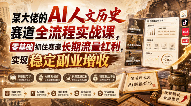 AI人文历史短视频实战课，零基础用AI批量产出爆款副业变现