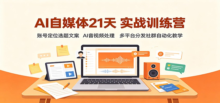 AI自媒体21天实战训练营：账号定位爆款文案，AI配音数字人剪辑，多平台分发社群自动化