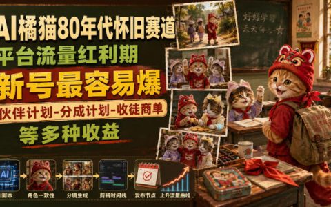 AI橘猫80年代怀旧视频，新号流量红利期，272条作品涨粉51W，小白也能学会