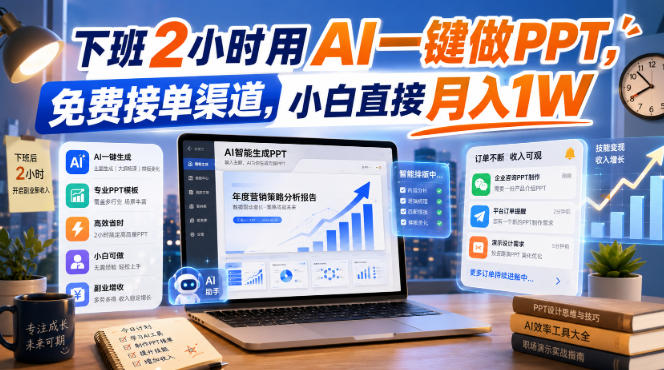下班2小时AI代做PPT副业，免费接单渠道，小白变现1W实操指南