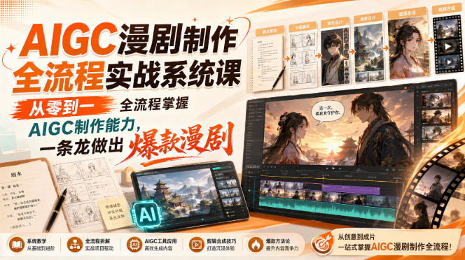AIGC漫剧制作全流程实战系统课：零基础AI绘画分镜剪辑，爆款漫剧一条龙变现