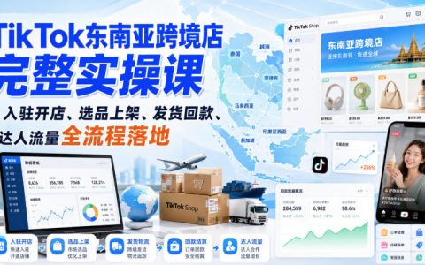 TikTok东南亚跨境店实操课：入驻开店选品上架发货回款达人带货全流程