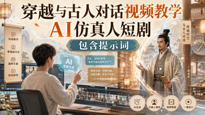 穿越与古人对话AI视频教学，豆包即梦仿真人短剧提示词