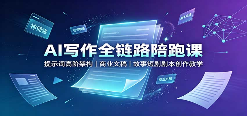 AI写作全链路陪跑课：提示词高阶架构，商业文稿与短剧剧本创作教学