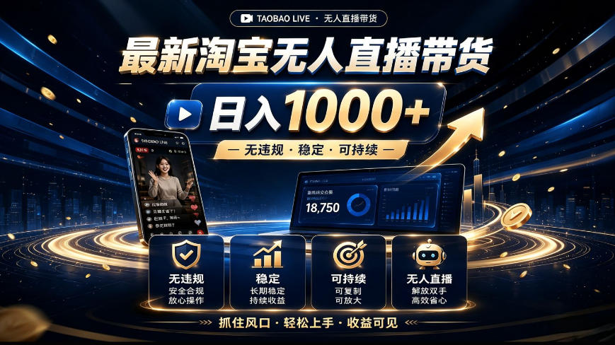 2026淘宝无人直播带货新风口，副业变现1方法，无违规稳定可长期操作