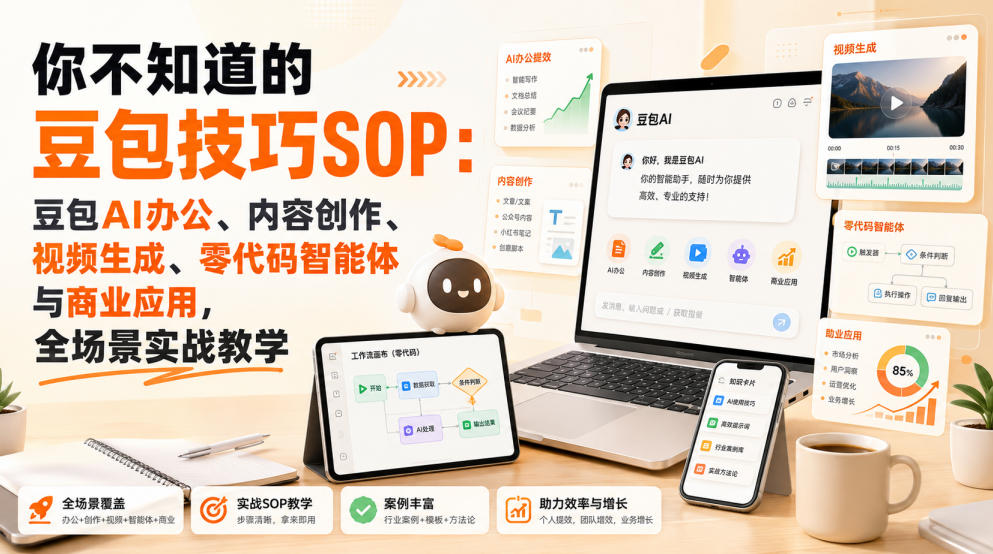 豆包AI全场景实战：办公技巧、内容创作、视频生成、零代码智能体与商业应用教学