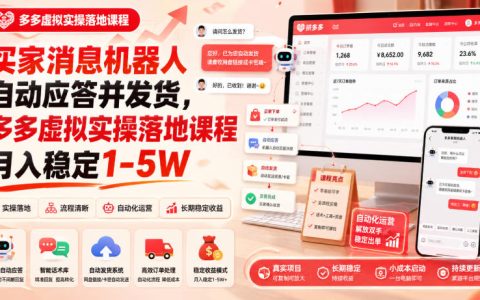 拼多多虚拟项目自动化发货实操课，新手无货源变现1-5W