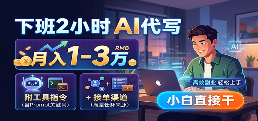 下班2小时AI代写变现1-3万，附指令+接单渠道，新手副业避坑指南