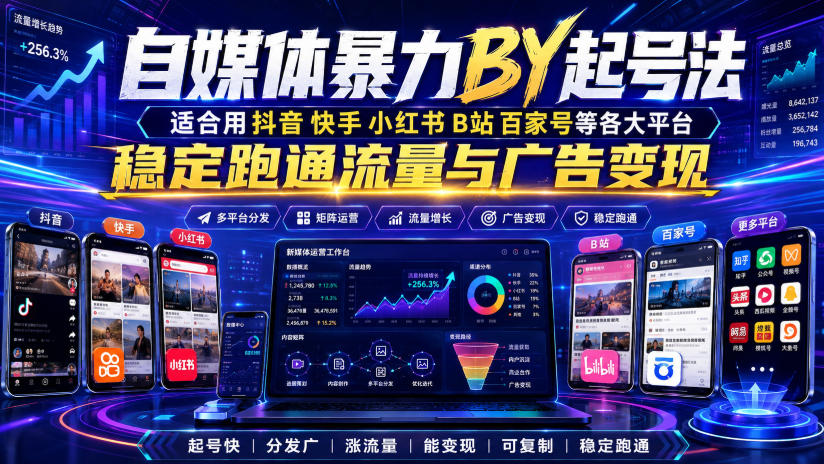 自媒体风口搬运起号法：抖音快手小红书B站百家号通用，四套重构技巧快速过原创涨粉变现