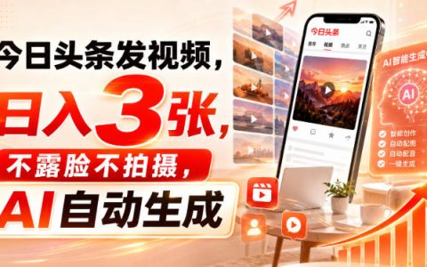 今日头条AI视频变现，手机自动生成不露脸，新手变现300方法