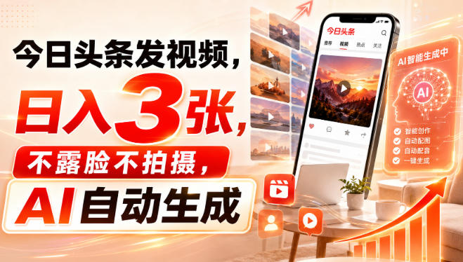 今日头条AI视频变现,手机自动生成不露脸,新手变现300方法 今日头条AI视频变现,手机自动生成不露脸,新手变现300方法