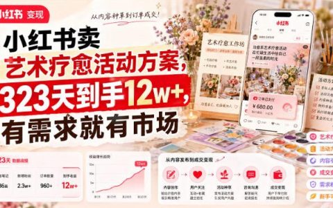 小红书卖艺术疗愈方案副业，323天12w+，情绪解压刚需低成本