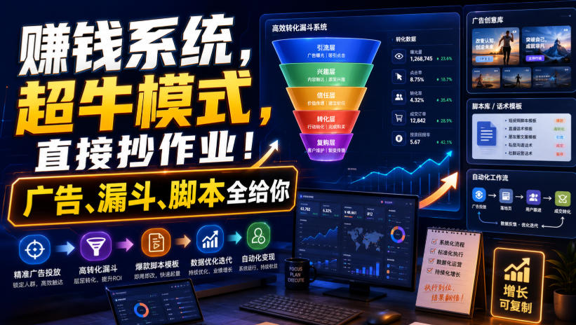 賺钱系统实操课：广告漏斗脚本全拆解，千万美元营收模式可复制