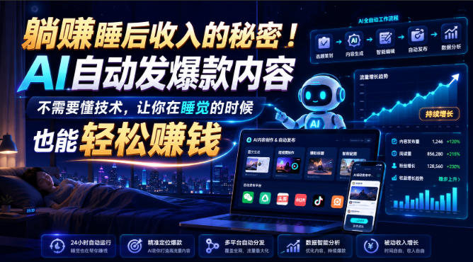 AI自动发视频引流赚钱课，睡觉也能有收入，无需露脸技术，附双语字幕