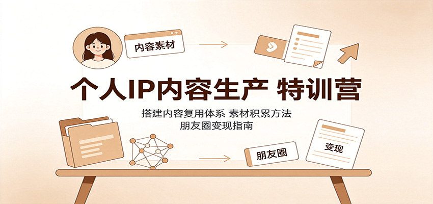 个人IP内容生产特训营：内容复用体系搭建，素材积累与朋友圈变现指南