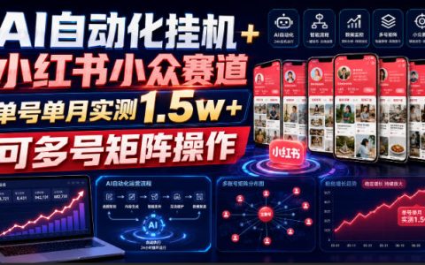 AI自动化G机小红书冷门赛道，单号变现1.5W+多号矩阵实操