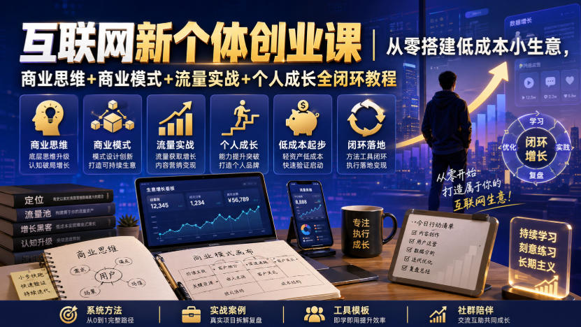 互联网新个体创业课：低成本搭建线上小生意，商业思维+流量实战+个人成长全闭环