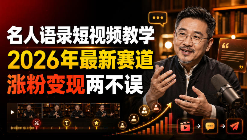 名人语录短视频教学，2026新赛道，AI声音克隆剪辑涨粉变现课