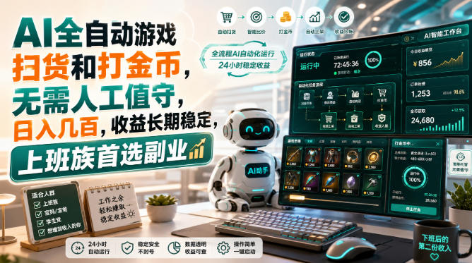 AI自动化游戏扫货打金系统，冷门游戏G机搬砖变现几百，副业兼职矩阵多开