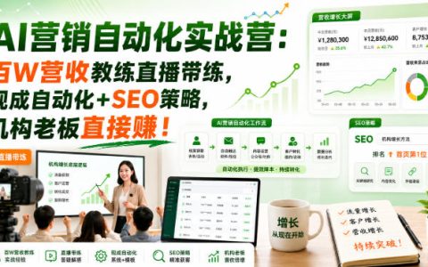 AI营销自动化实战营：百万营收教练直播带练，SEO+自动化策略，机构老板直接赚