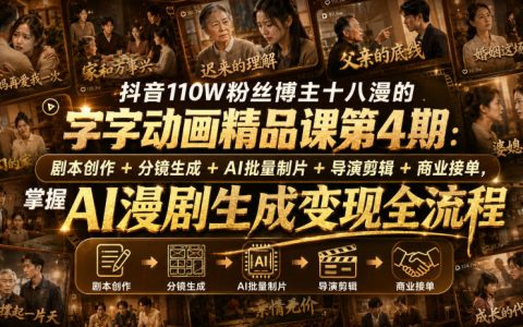 抖音110W粉博主十八漫AI漫剧变现课：剧本分镜剪辑+商业接单全流程