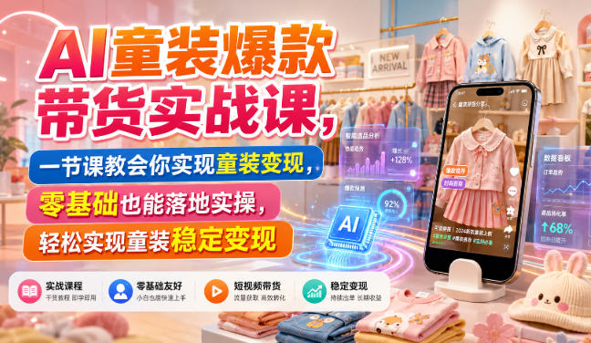 AI童装带货实战课：AI生成图文短视频，零基础低成本起号变现