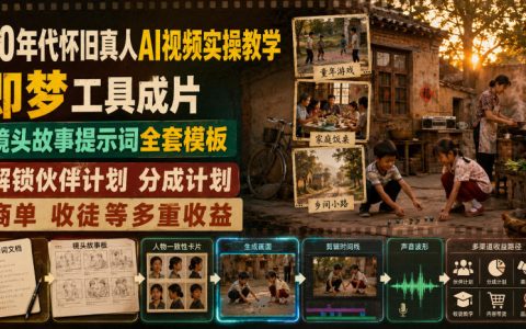 80年代怀旧AI视频实操教学，即梦工具成片+镜头提示词模板，零基础变现副业