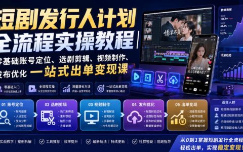 短剧发行人计划全流程实操教程：零基础账号定位选剧剪辑发布变现课