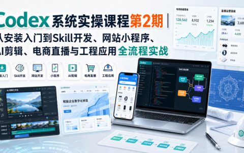 Codex实操课第2期：从安装到Skill开发，网站小程序、AI剪辑、电商直播与工程应用全流程实战