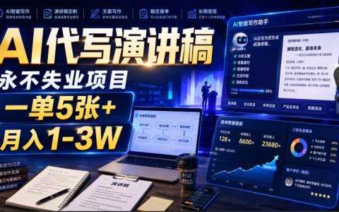 AI代写演讲稿赚钱项目，AI工具副业变现1-3W，新手兼职写作变现