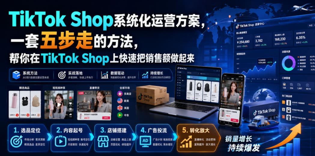 TikTok Shop五步运营法：选品避坑+创作者联盟+广告投放，6个月做到亚马逊5%销售额