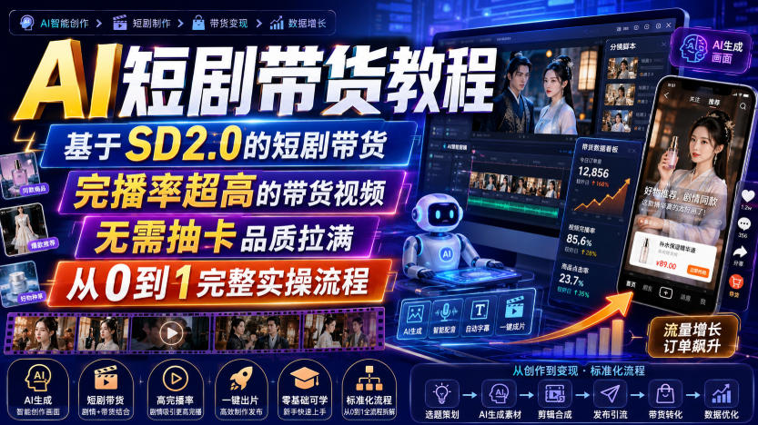 AI短剧带货实操教程：SD2.0情感配音唇形同步，新手从0到1打造高完播变现视频