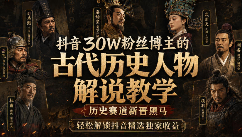 抖音30W粉博主亲授历史人物解说课，爆款文案剪辑变现全攻略