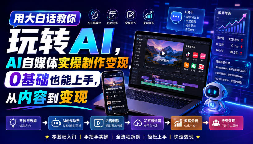 AI自媒体实操变现课：AI短剧漫剧动画制作与提示词运镜技巧，0基础副业赚钱