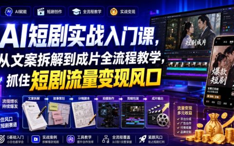 AI短剧实战入门课：从文案拆解到成片全流程教学，零基础抓住短剧流量变现风口