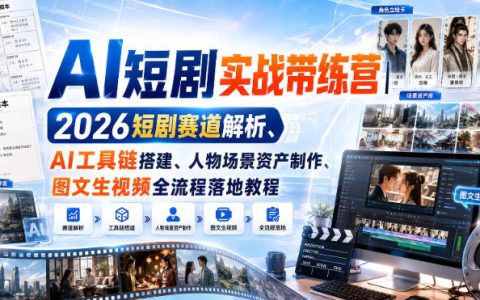 AI短剧实战带练营：2026新工具链+图生视频全流程，零基础跑通成片