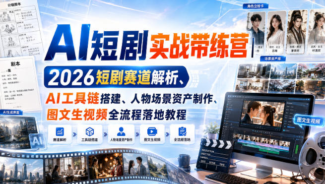 AI短剧实战带练营：2026新工具链+图生视频全流程，零基础跑通成片