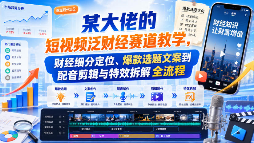 泛财经短视频系统课：选题文案配音剪辑特效拆解全流程