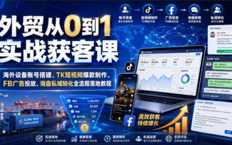 外贸获客实战课：TikTok+Facebook从0到1接询盘，海外账号搭建与广告投放全流程