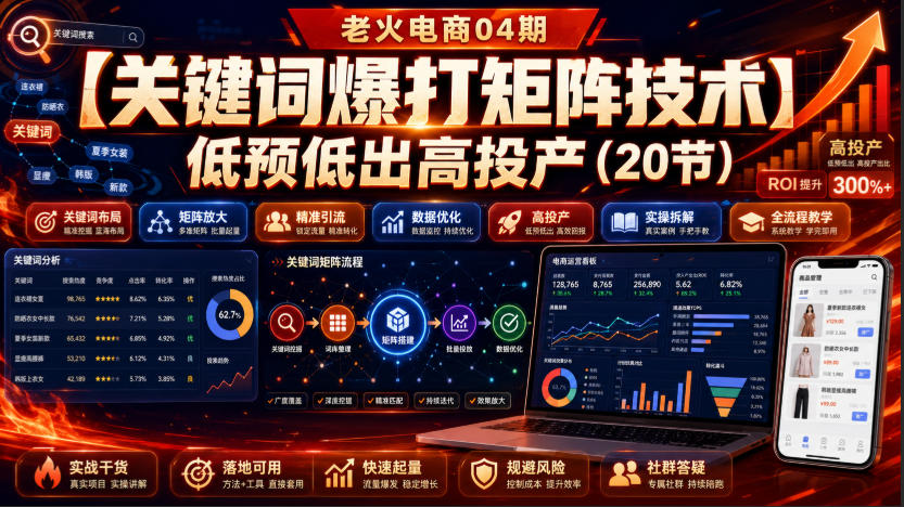 老火电商关键词爆打矩阵技术：低预算低出价高投产实操课