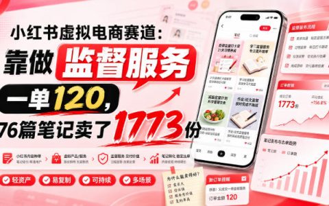 小红书虚拟电商：线上监督服务，一单120，76篇笔记赚21W