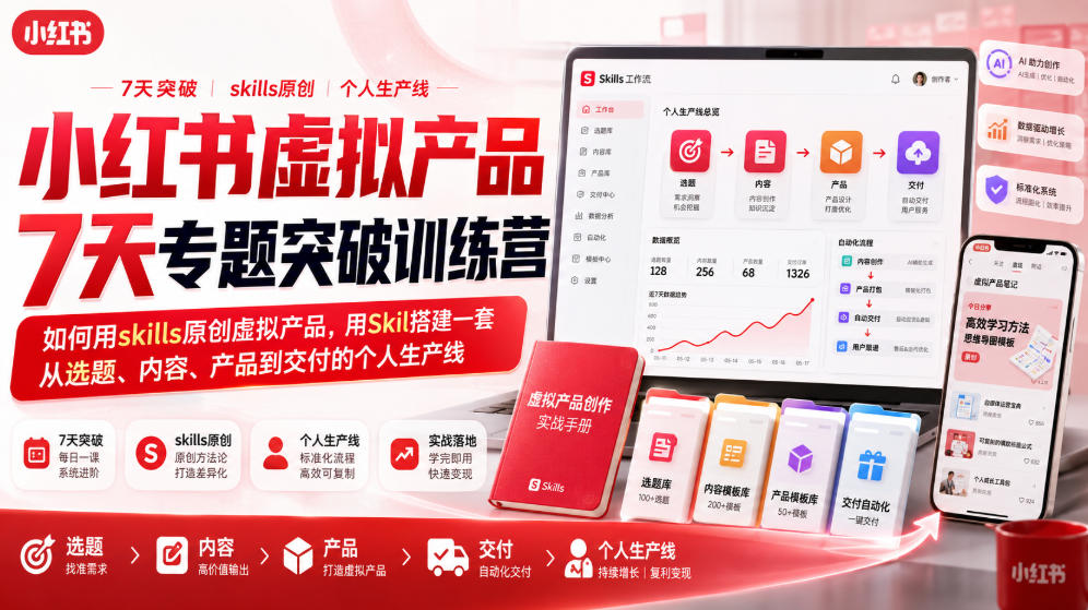 小红书虚拟产品训练营：用Skill搭建选题到变现生产线
