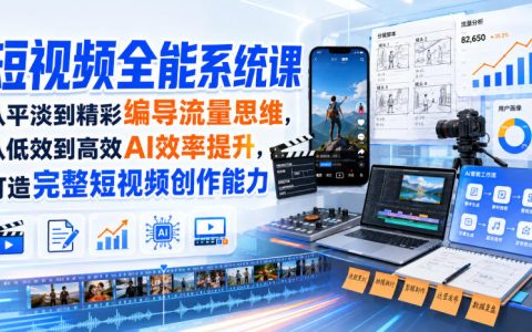 短视频全能系统课：手机相机拍摄剪辑调色布光+AI提效，零基础到编导进阶