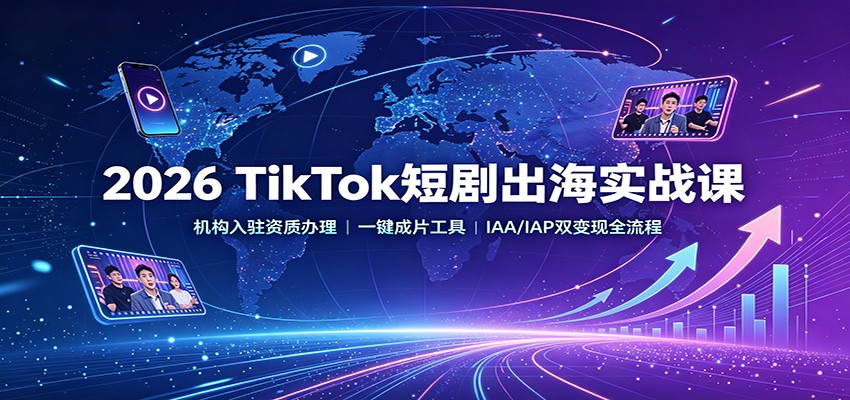 2026 TikTok短剧出海实操课：机构入驻资质办理，一键成片工具，IAA/IAP双变现全流程