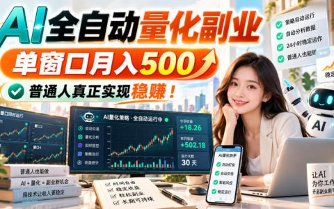 AI自动化量化副业，服务器免费托管，单窗口变现500步骤稳赚