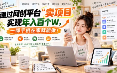 2026 网创平台卖项目年入百万，一部手机在家做的副业项目