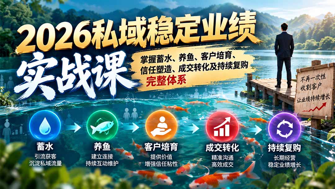 2026私域稳定业绩实战课：渔塘式蓄水养鱼客户培育成交复购全体系