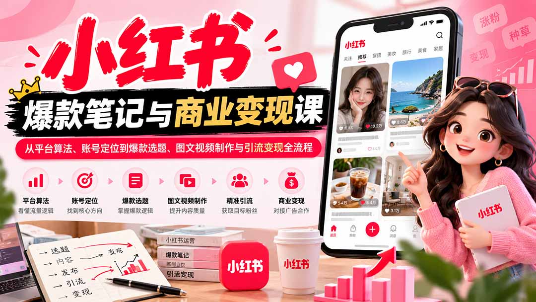 2026小红书爆款笔记与商业变现课：算法定位选题引流全流程
