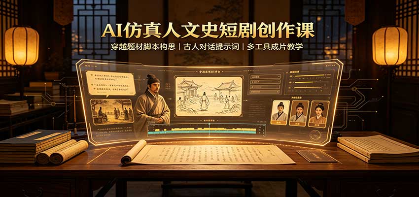 AI仿真人穿越短剧课：文史对话提示词+即梦豆包成片教学