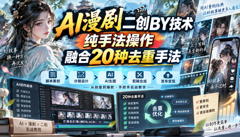 AI漫剧二创搬运去重教程:剪映20种纯手法实操,无需第三方软件 AI漫剧二创搬运去重教程:剪映20种纯手法实操,无需第三方软件